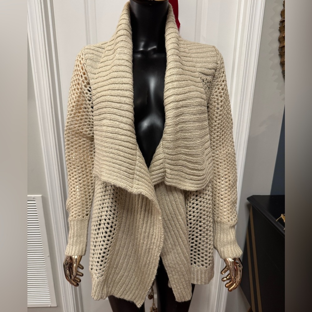 LOFT Beige Textured Open-Front Cardigan